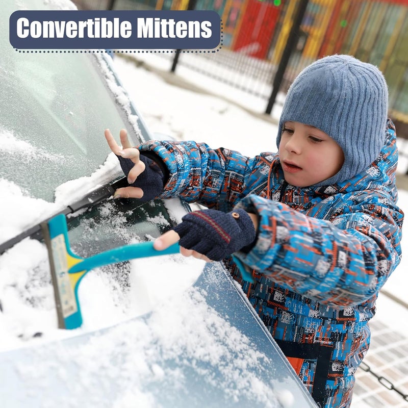 Yahenda 4 Pairs Kids Mittens Fingerless Gloves Winter Knitted Convertible Mittens for Toddler Boy Girl Aged 5-10 - Image 4